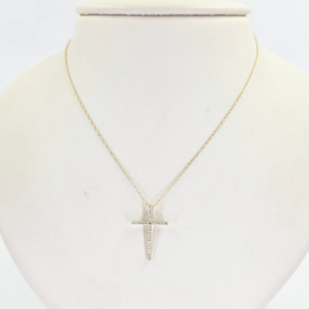 14K Yellow Gold Diamond Cross Necklace
