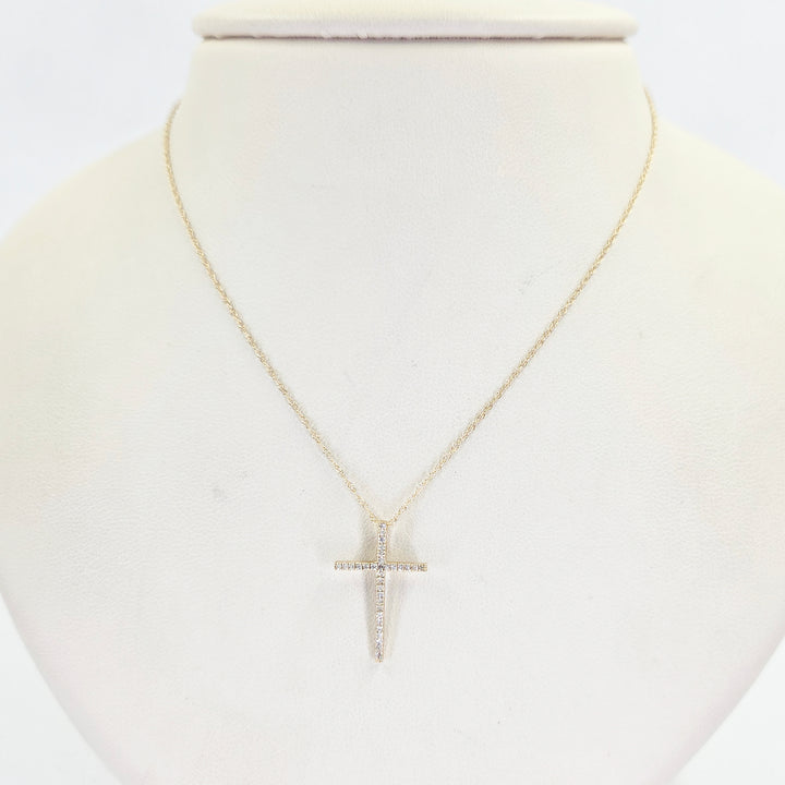 14K Yellow Gold Diamond Cross Necklace