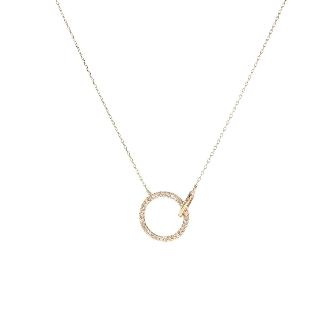14K Yellow Gold Diamond Open Circle Necklace