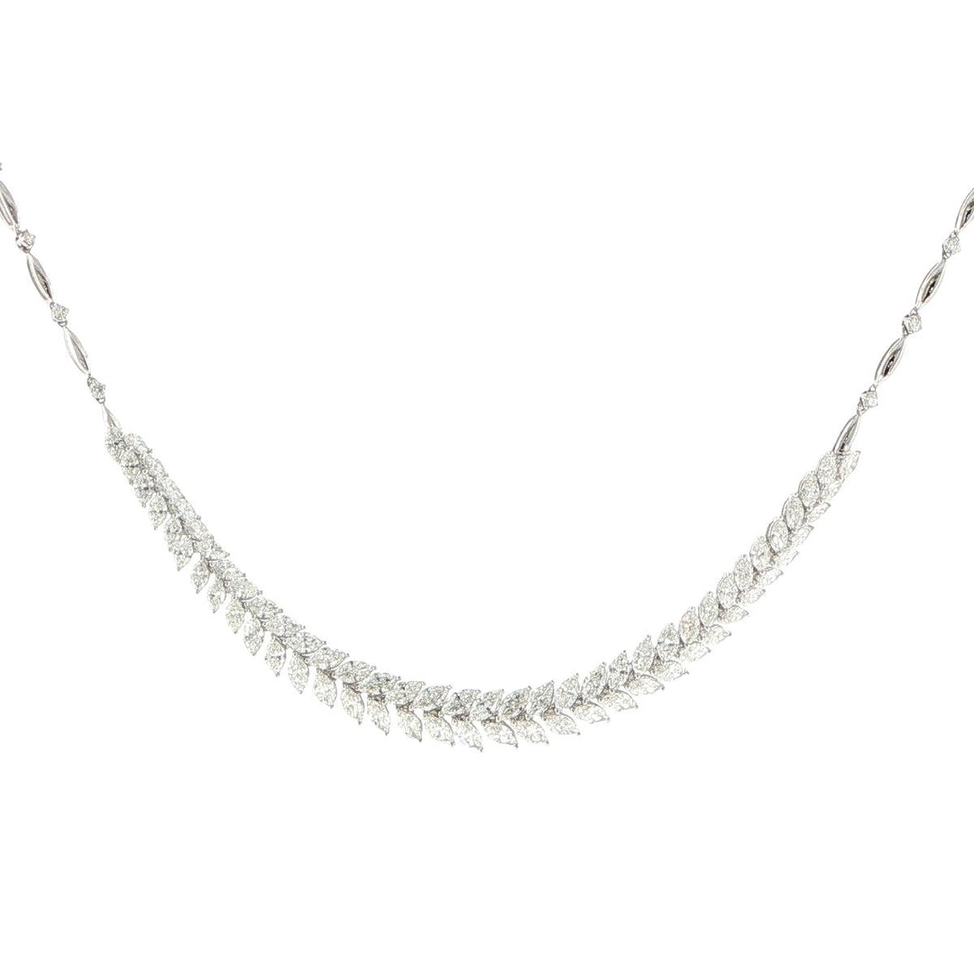 18K White Gold Marquise & Round Diamond Necklace
