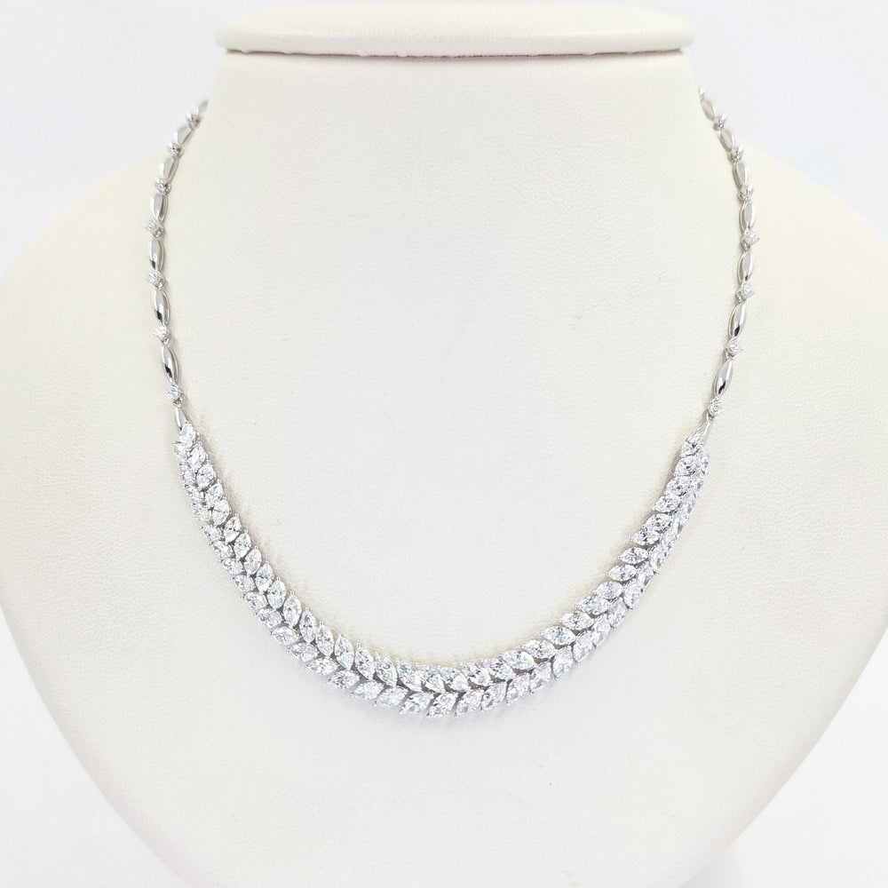 18K White Gold Marquise & Round Diamond Necklace
