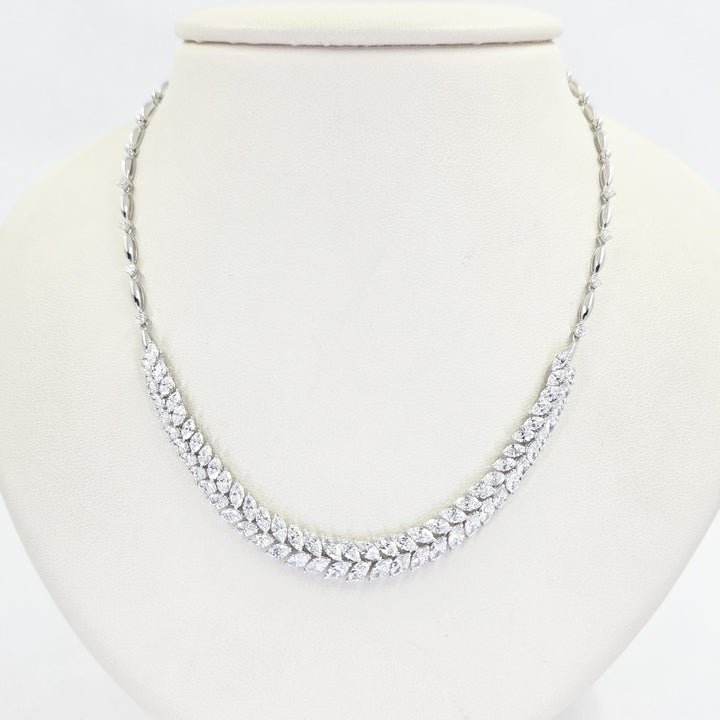 18K White Gold Marquise & Round Diamond Necklace