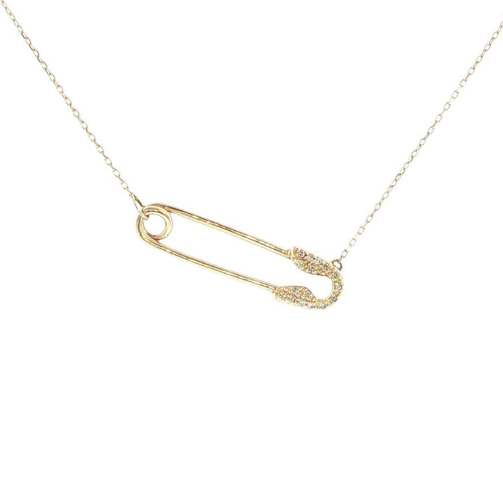 14K Yellow Gold Diamond Safety Pin Necklace