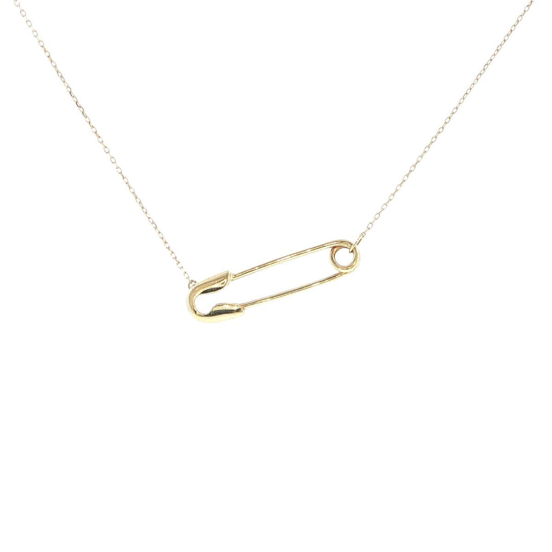 14K Yellow Gold Diamond Safety Pin Necklace