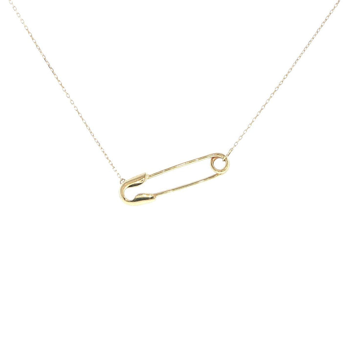 14K Yellow Gold Diamond Safety Pin Necklace