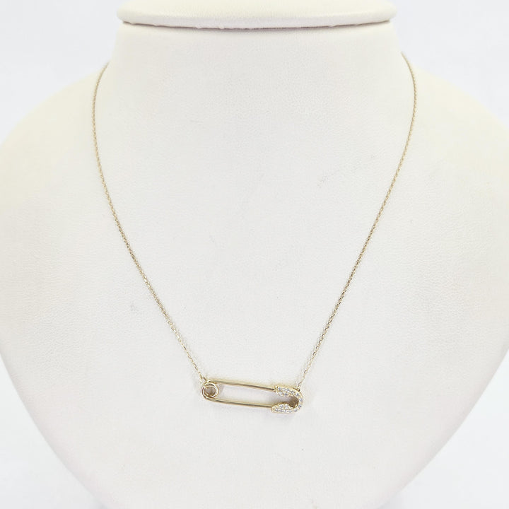 14K Yellow Gold Diamond Safety Pin Necklace