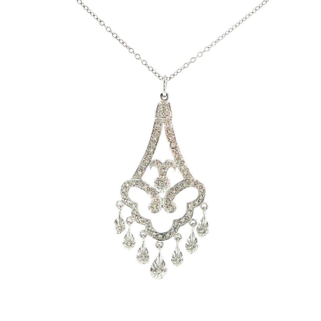 14K White Gold Diamond Chandelier Necklace