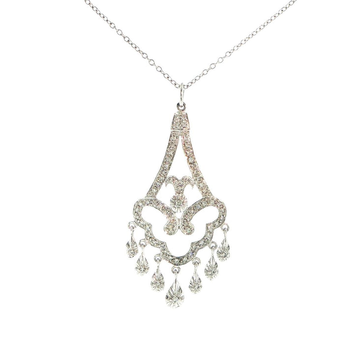 14K White Gold Diamond Chandelier Necklace