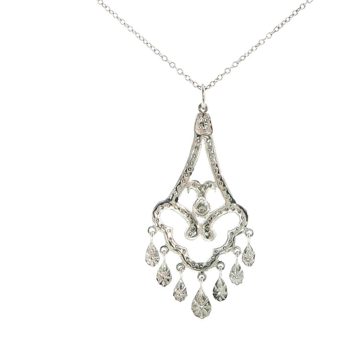 14K White Gold Diamond Chandelier Necklace