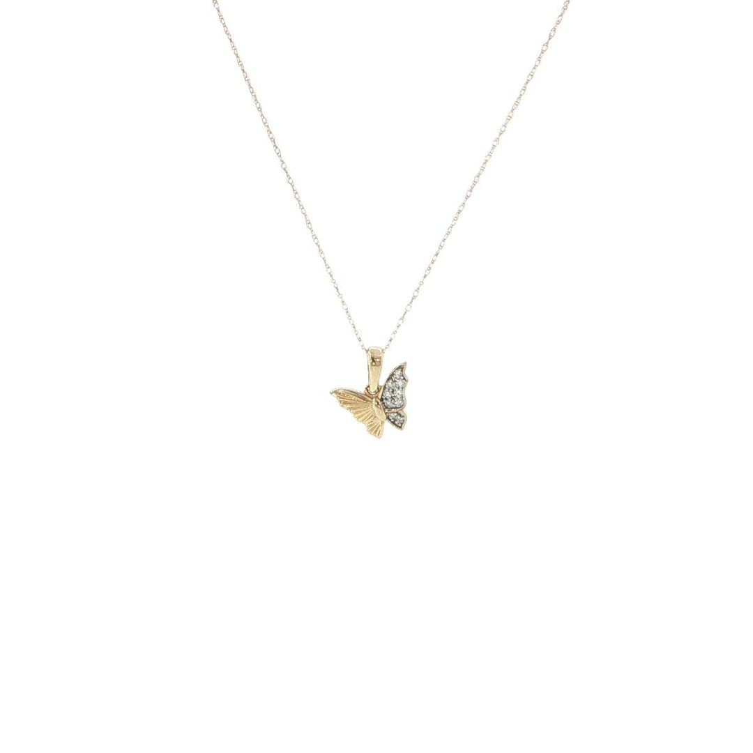 14K Yellow Gold Diamond Butterfly Necklace
