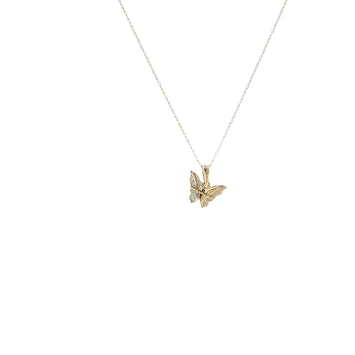 14K Yellow Gold Diamond Butterfly Necklace