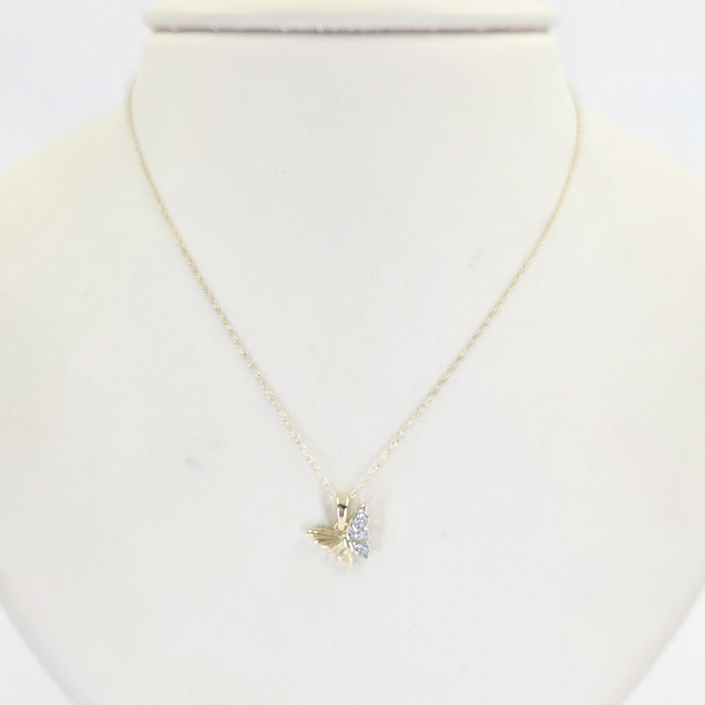14K Yellow Gold Diamond Butterfly Necklace