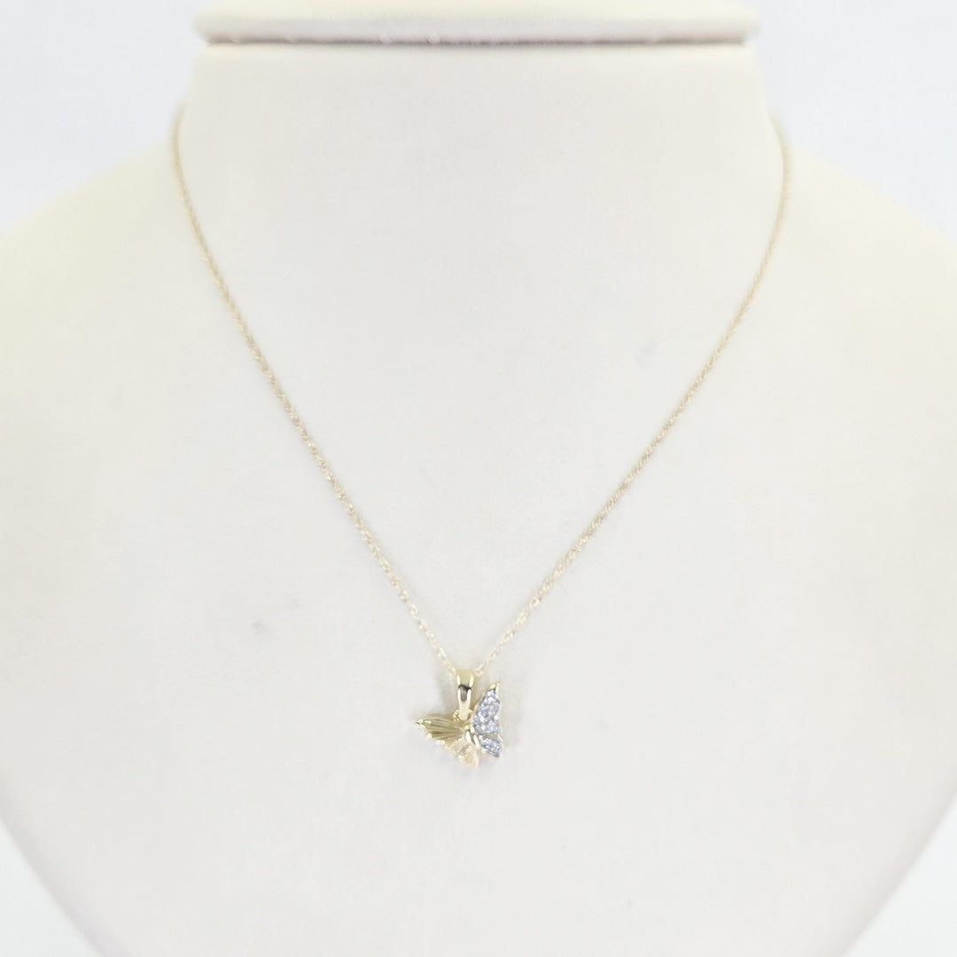 14K Yellow Gold Diamond Butterfly Necklace