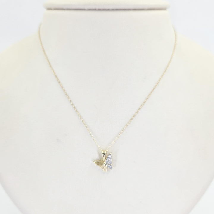 14K Yellow Gold Diamond Butterfly Necklace