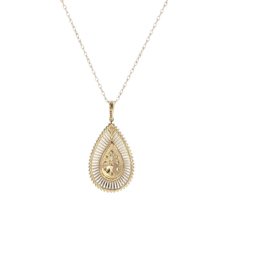 14K Yellow Gold Diamond Teardrop Necklace