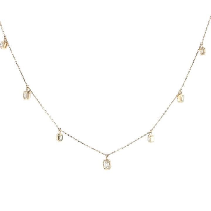 14K Yellow Gold Emerald Cut Diamond 7 Station Necklace