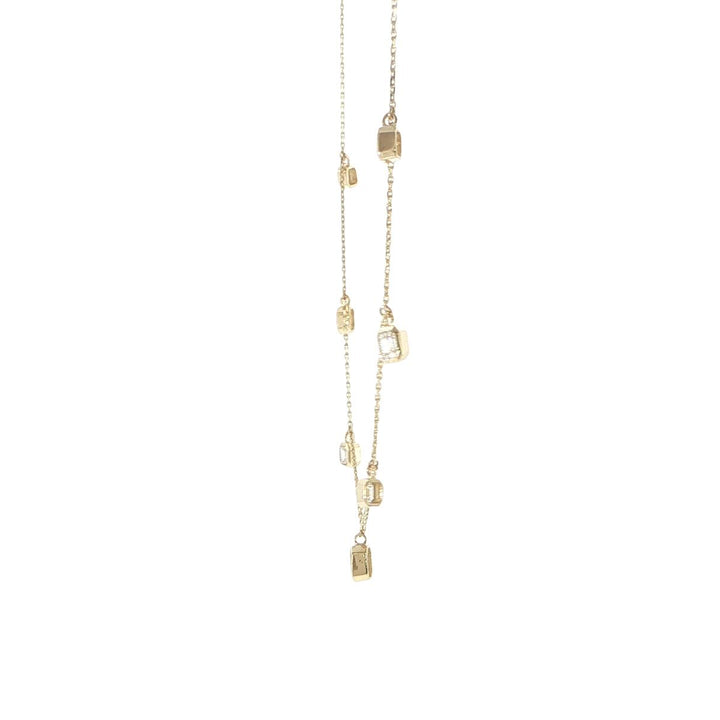 14K Yellow Gold Emerald Cut Diamond 7 Station Necklace