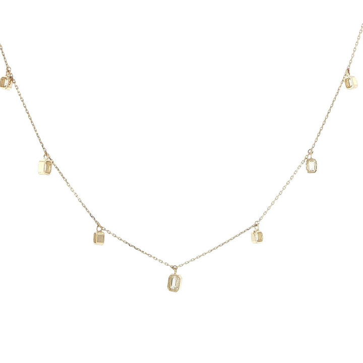 14K Yellow Gold Emerald Cut Diamond 7 Station Necklace