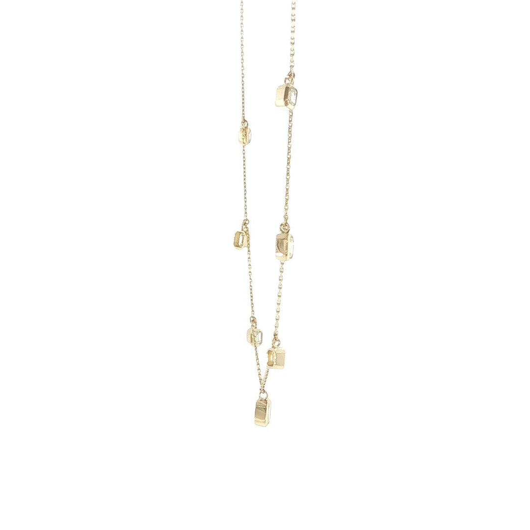 14K Yellow Gold Emerald Cut Diamond 7 Station Necklace
