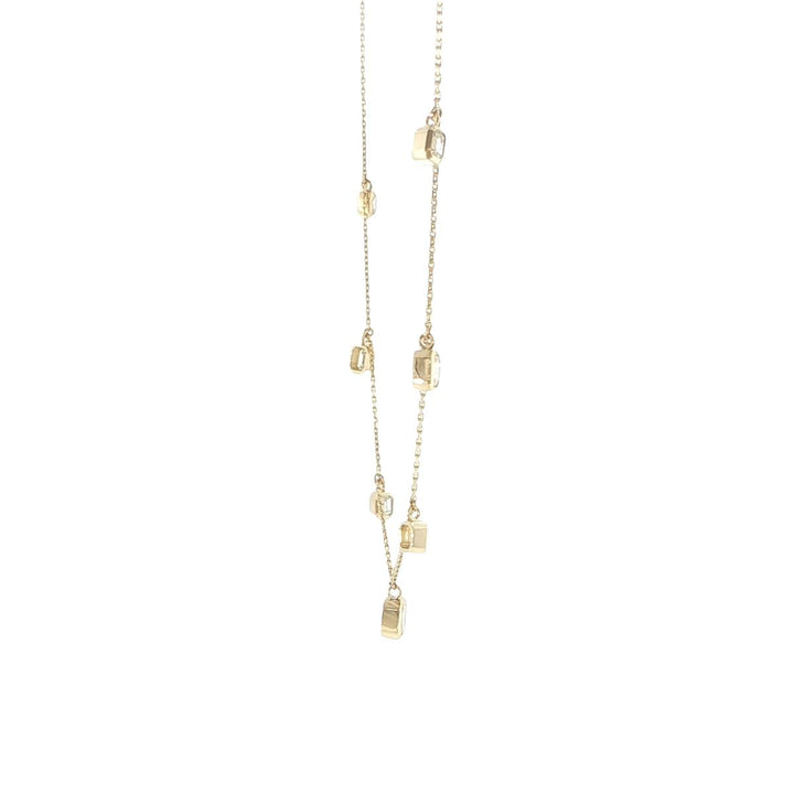 14K Yellow Gold Emerald Cut Diamond 7 Station Necklace