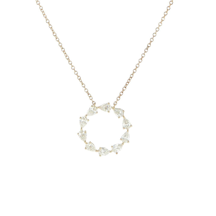 14K Yellow Gold Pear Cut Diamond Circle Necklace