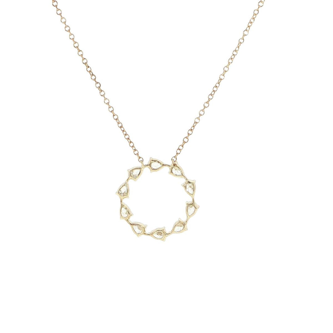 14K Yellow Gold Pear Cut Diamond Circle Necklace