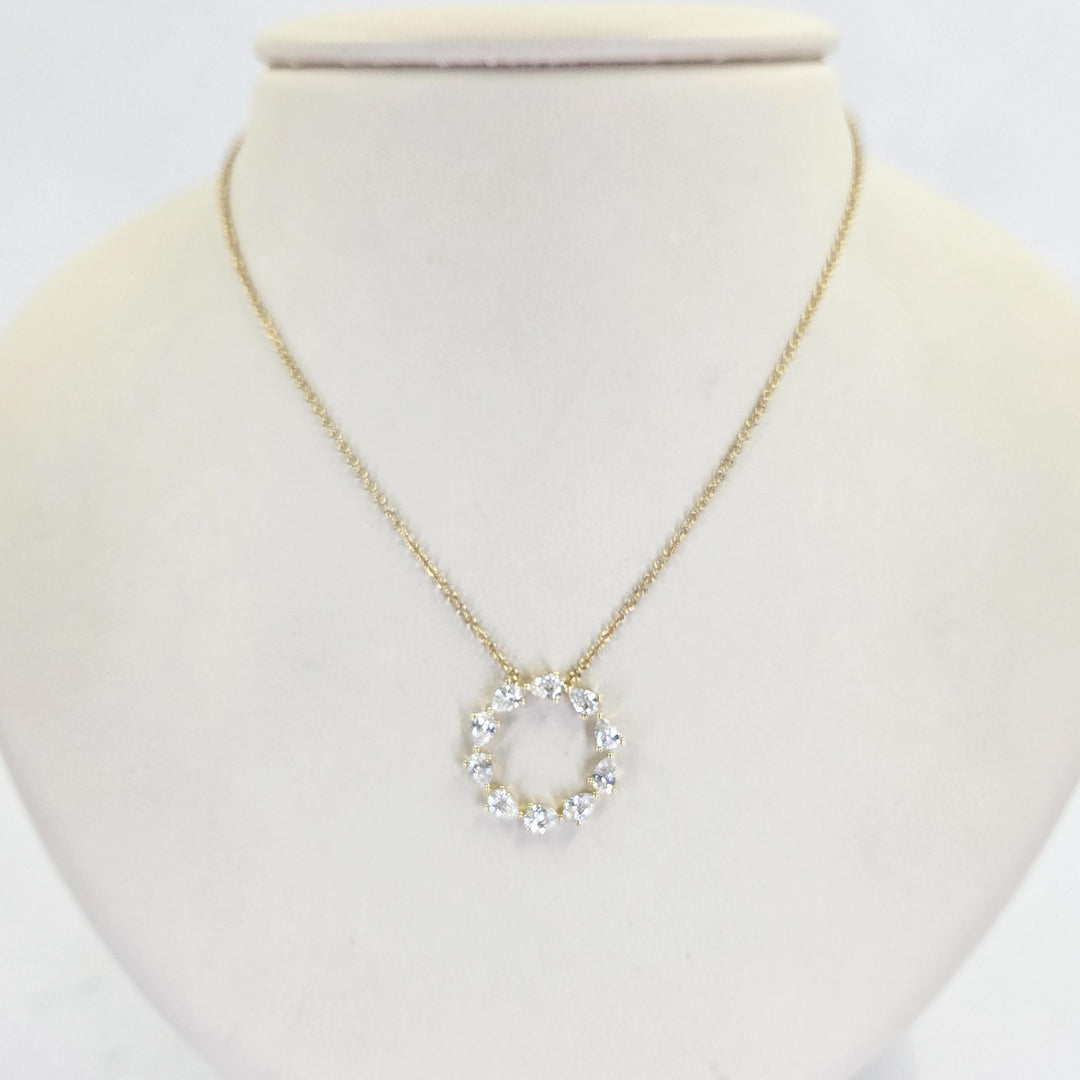 14K Yellow Gold Pear Cut Diamond Circle Necklace