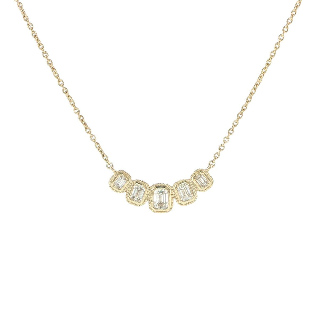 14K Yellow Gold Emerald Cut Diamond Bezel Necklace