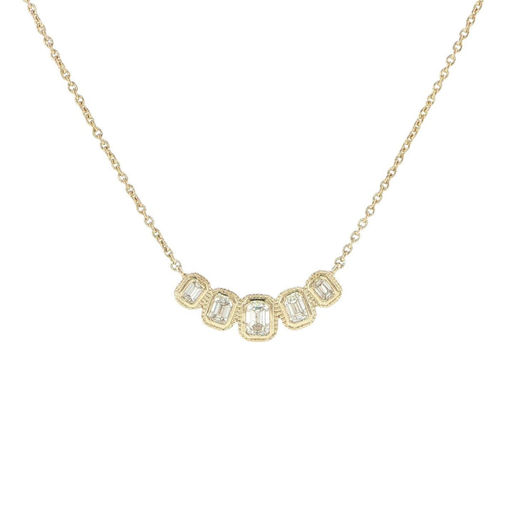 14K Yellow Gold Emerald Cut Diamond Bezel Necklace