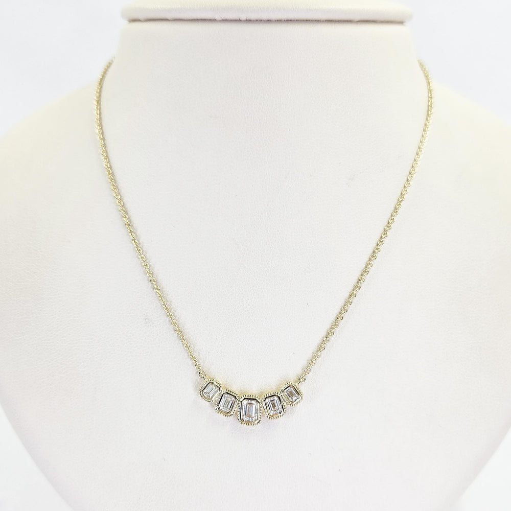 14K Yellow Gold Emerald Cut Diamond Bezel Necklace