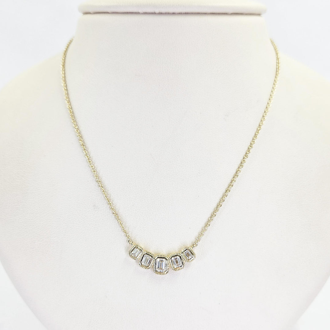 14K Yellow Gold Emerald Cut Diamond Bezel Necklace