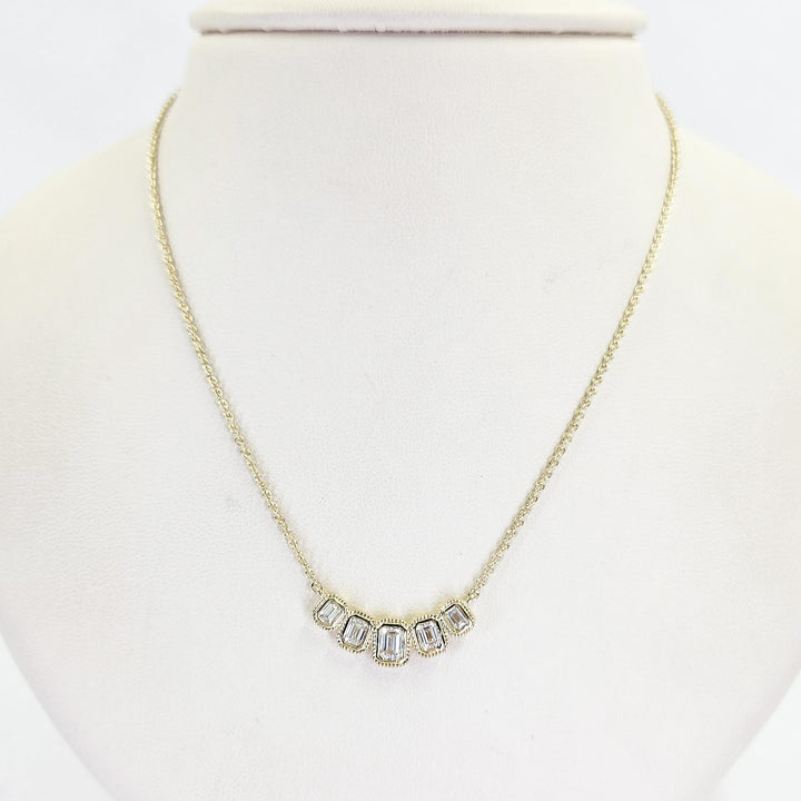 14K Yellow Gold Emerald Cut Diamond Bezel Necklace