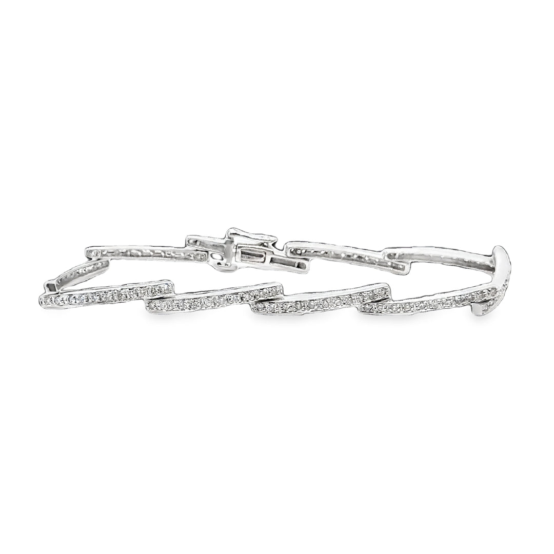 14K White Gold Angle Link Diamond Bracelet