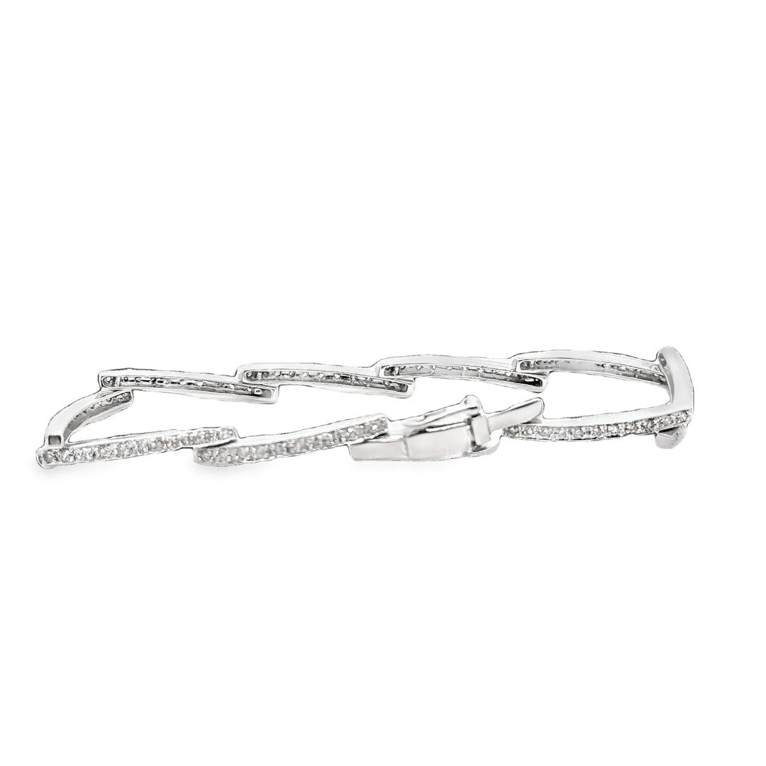 14K White Gold Angle Link Diamond Bracelet