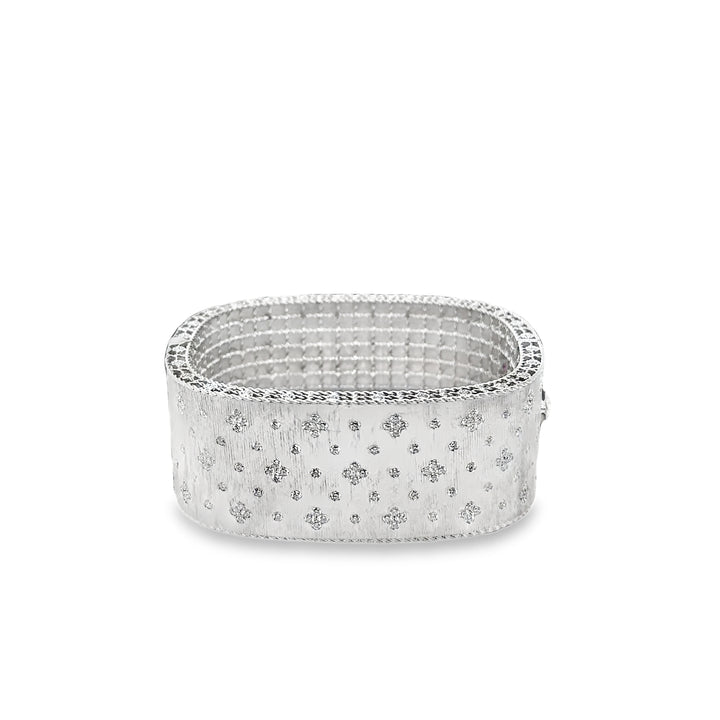 Roberto Coin Princess Fleur De Lis 18K White Gold Diamond Satin Bangle