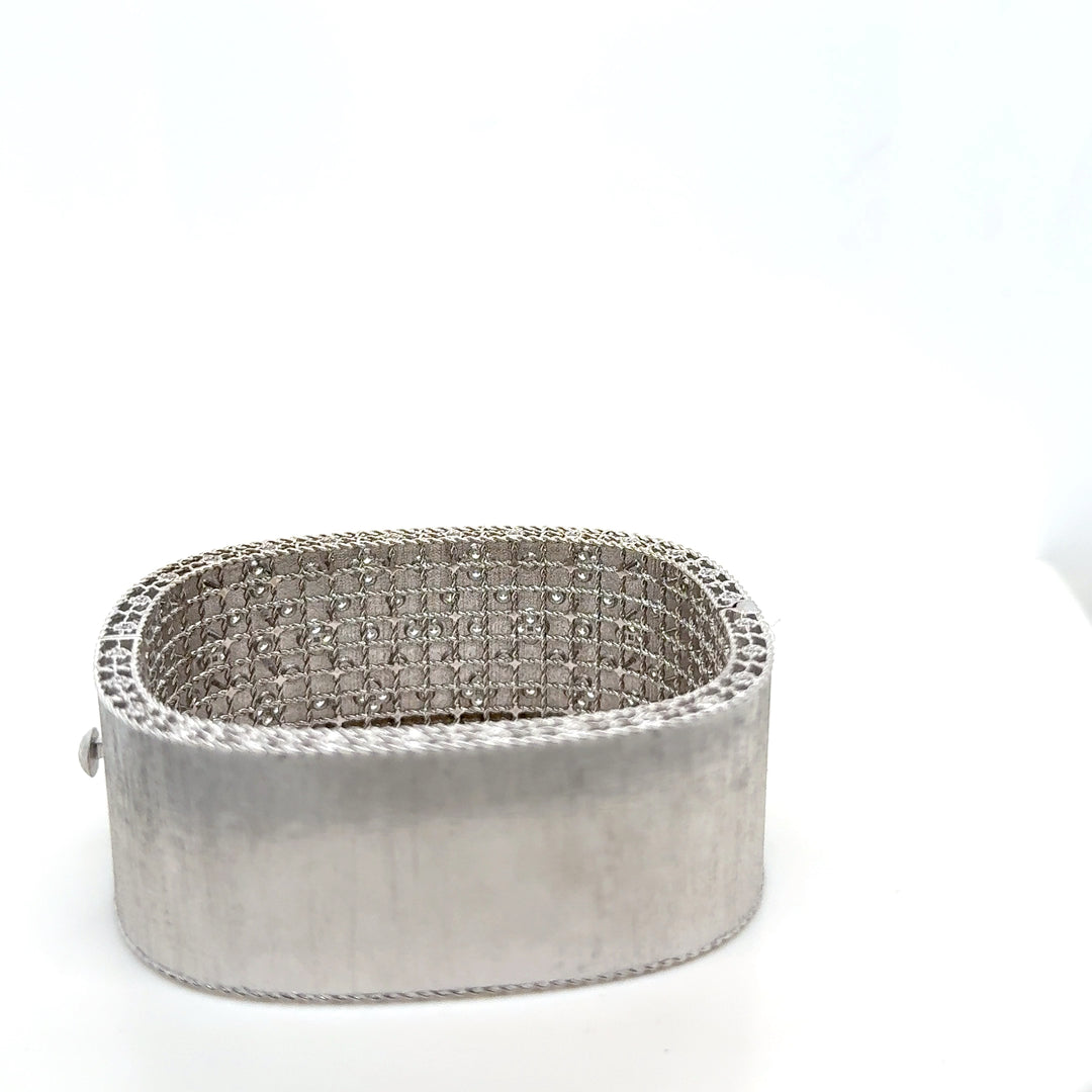 Roberto Coin Princess Fleur De Lis 18K White Gold Diamond Satin Bangle