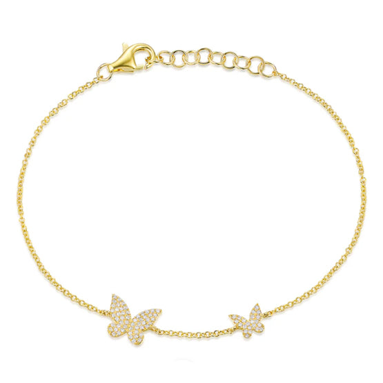 14K Yellow Gold Diamond Butterfly Chain Bracelet