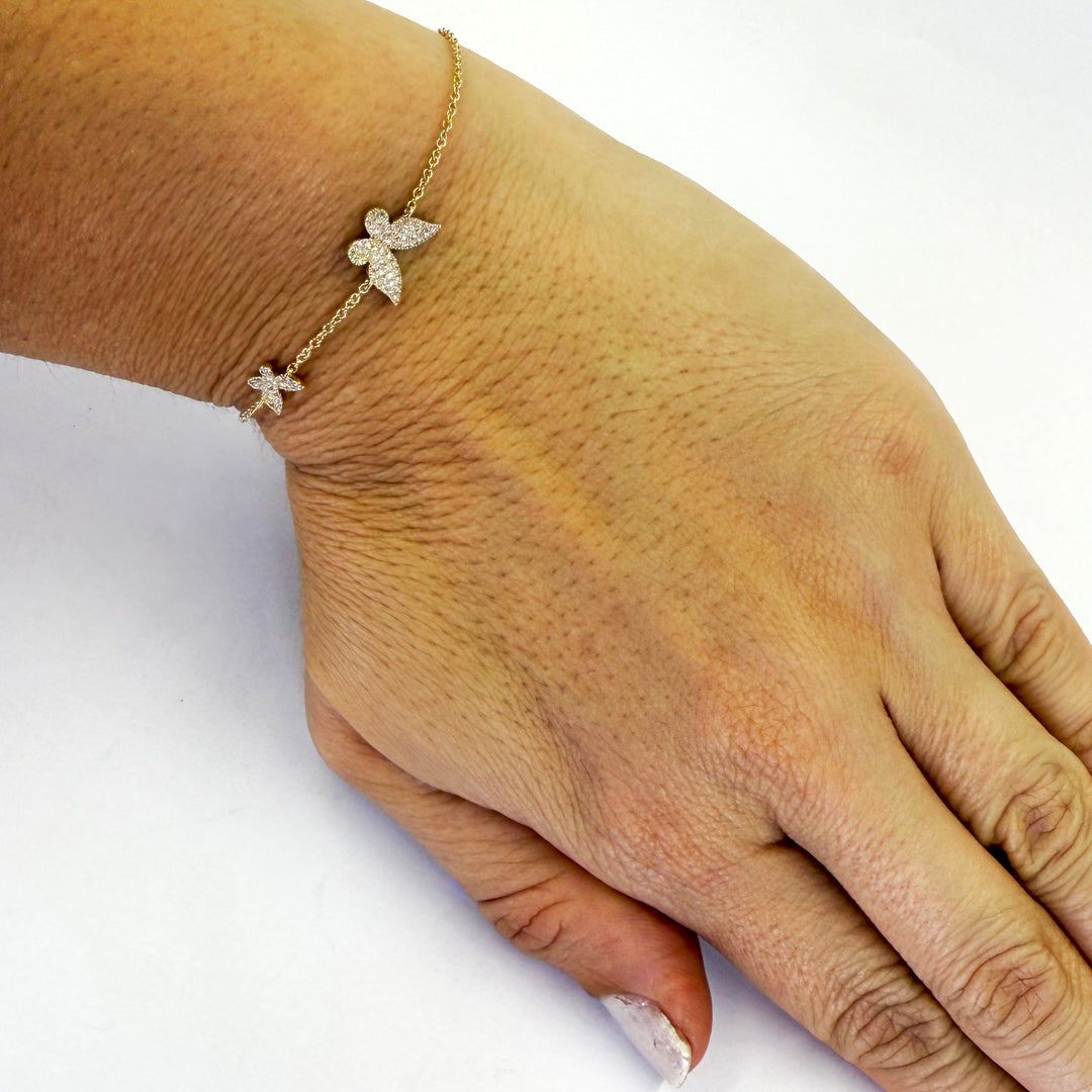 14K Yellow Gold Diamond Butterfly Chain Bracelet