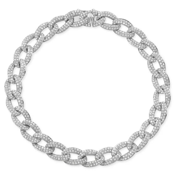 14K White Gold Pave Diamond Curb Link Bracelet