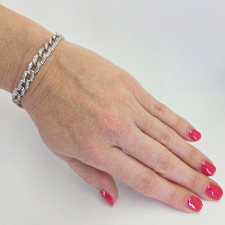 14K White Gold Pave Diamond Curb Link Bracelet