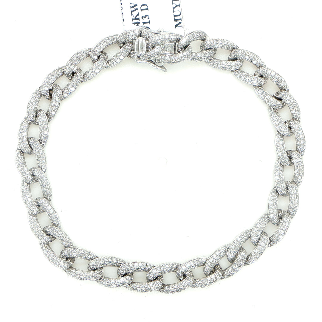 14K White Gold Pave Diamond Curb Link Bracelet