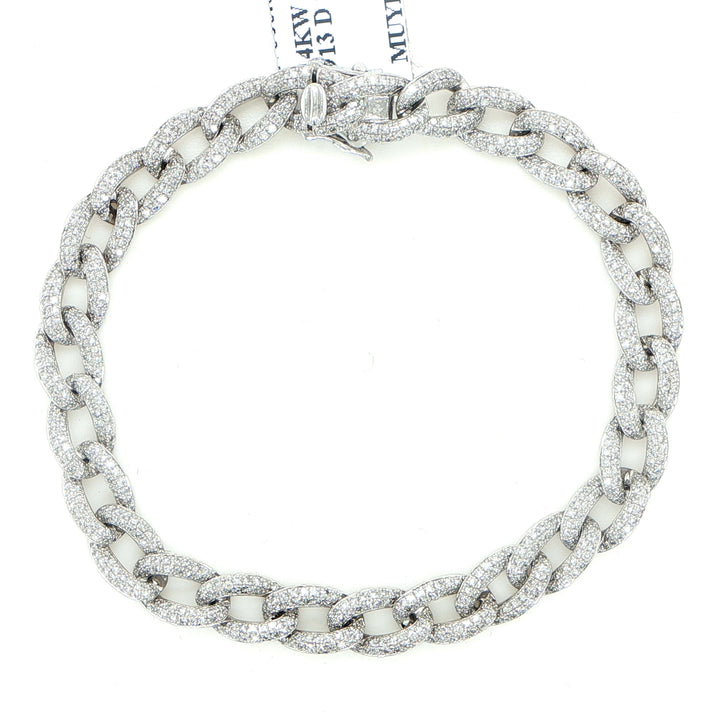 14K White Gold Pave Diamond Curb Link Bracelet