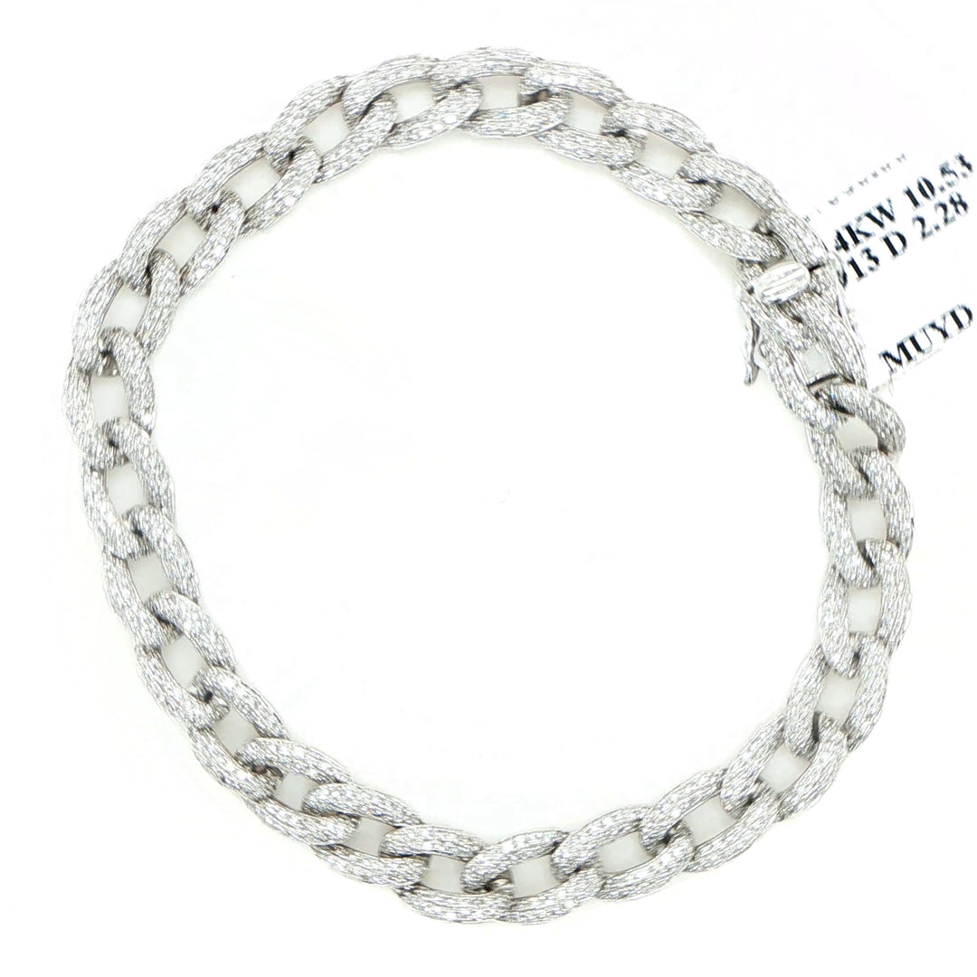 14K White Gold Pave Diamond Curb Link Bracelet