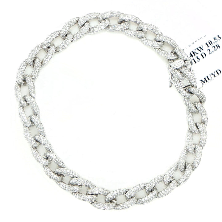14K White Gold Pave Diamond Curb Link Bracelet