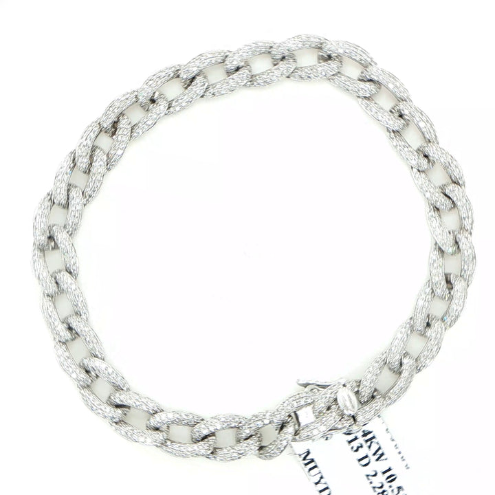14K White Gold Pave Diamond Curb Link Bracelet