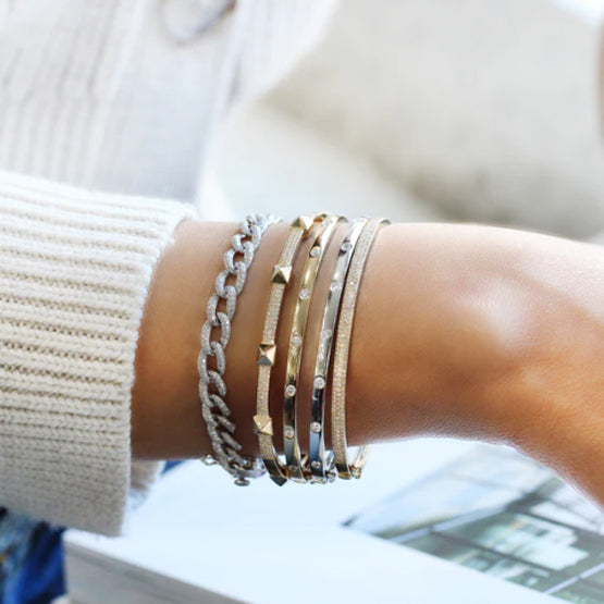 14K White Gold Pave Diamond Curb Link Bracelet
