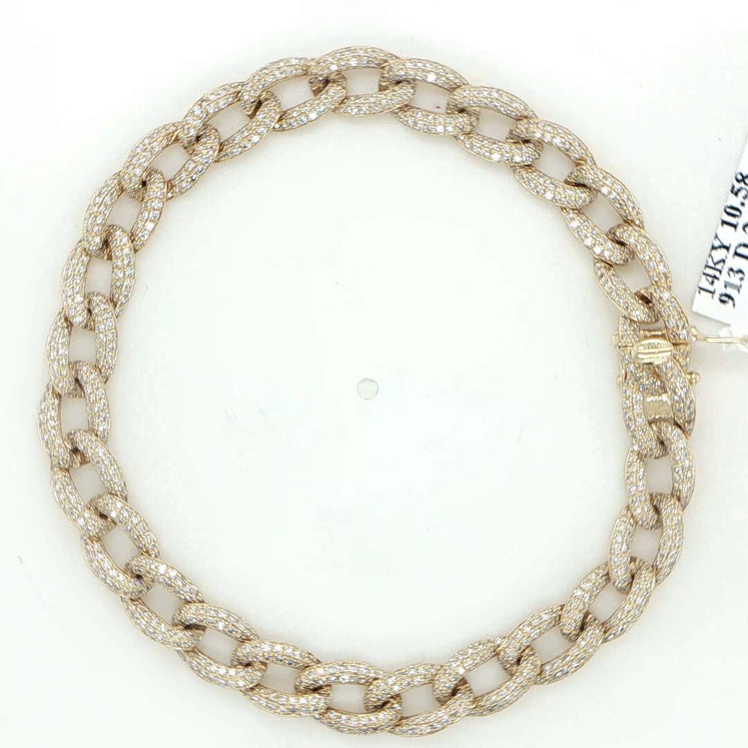 14K Yellow Gold Pave Diamond Curb Link Bracelet