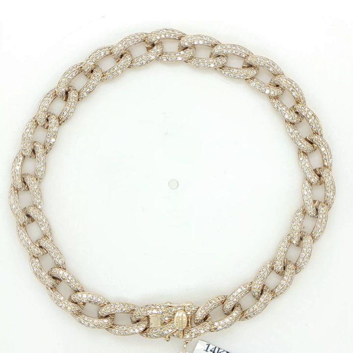 14K Yellow Gold Pave Diamond Curb Link Bracelet
