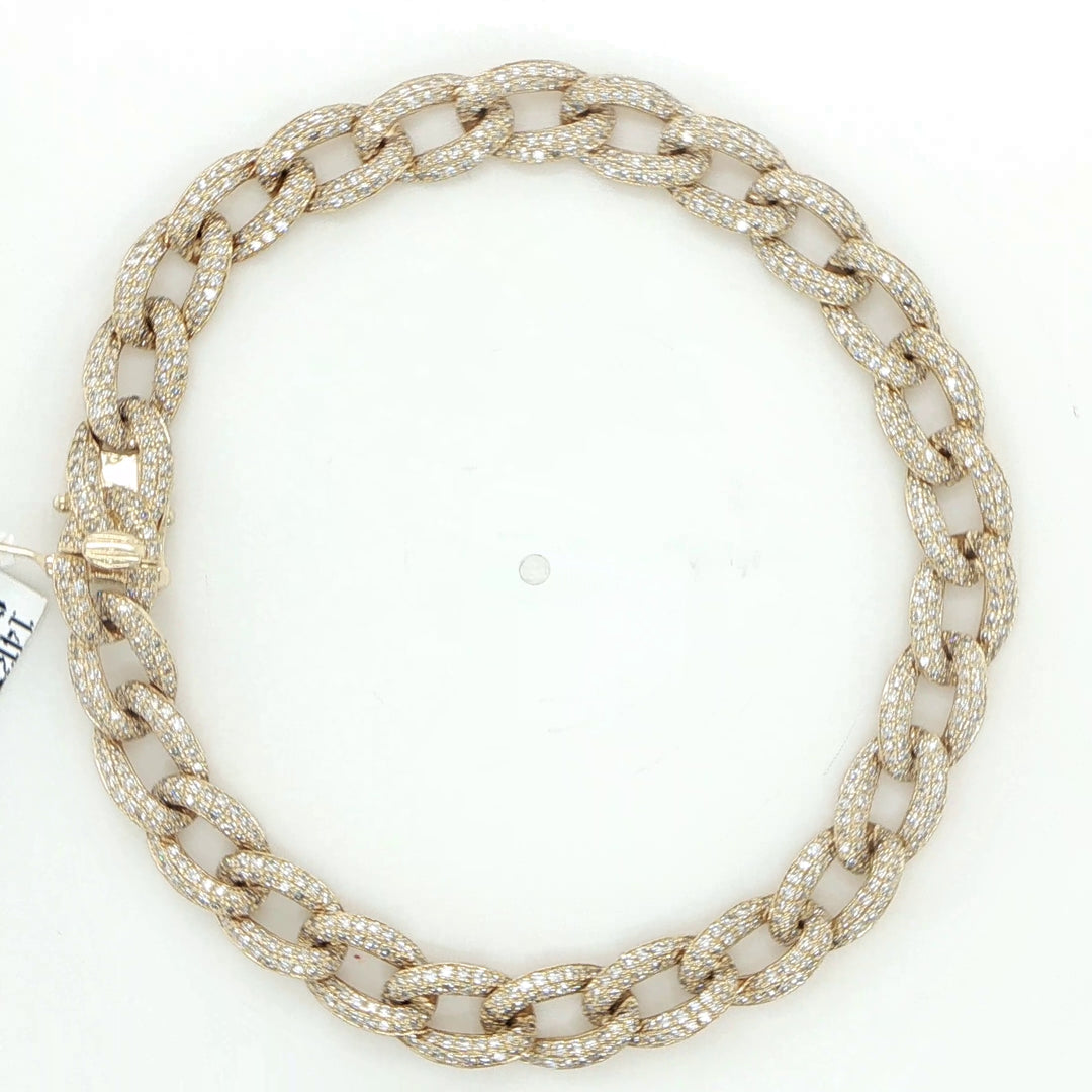 14K Yellow Gold Pave Diamond Curb Link Bracelet