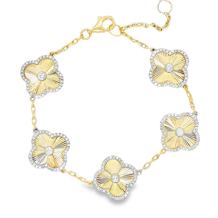 14K Yellow Gold Diamond Clover Bracelet
